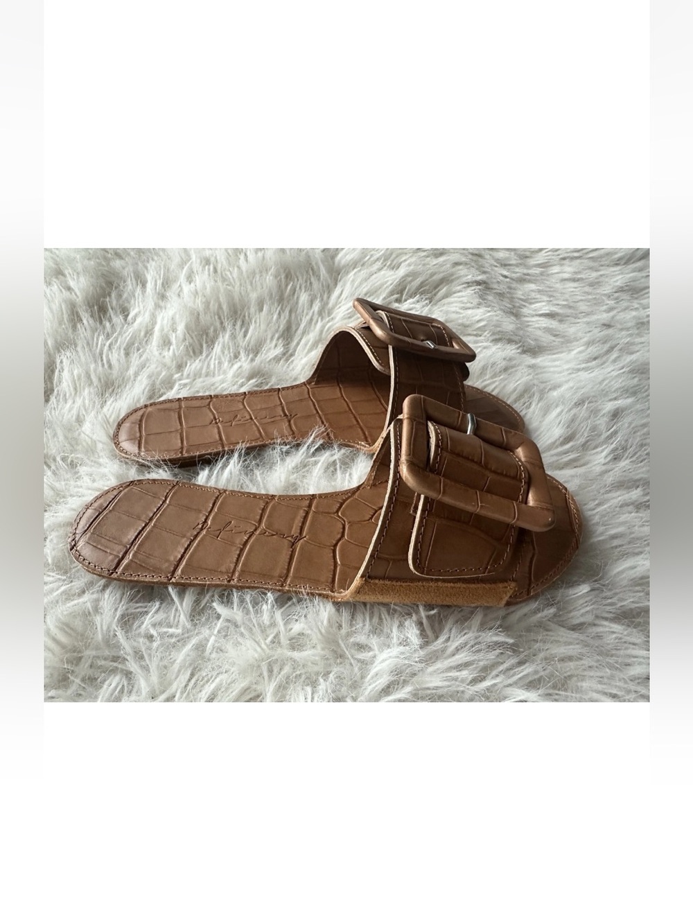 Made in Italy loop open leather Suede Sandal - Camel Brown 35 - Picture 3 of 13